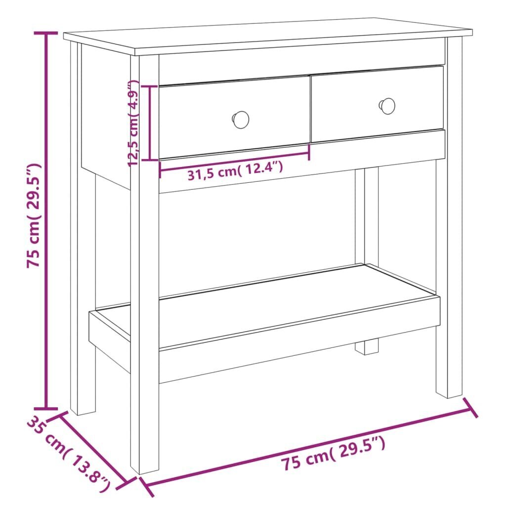 vidaXL Konsolipöytä musta 75x35x75 cm täysi mänty hinta ja tiedot | Sivupöydät | hobbyhall.fi