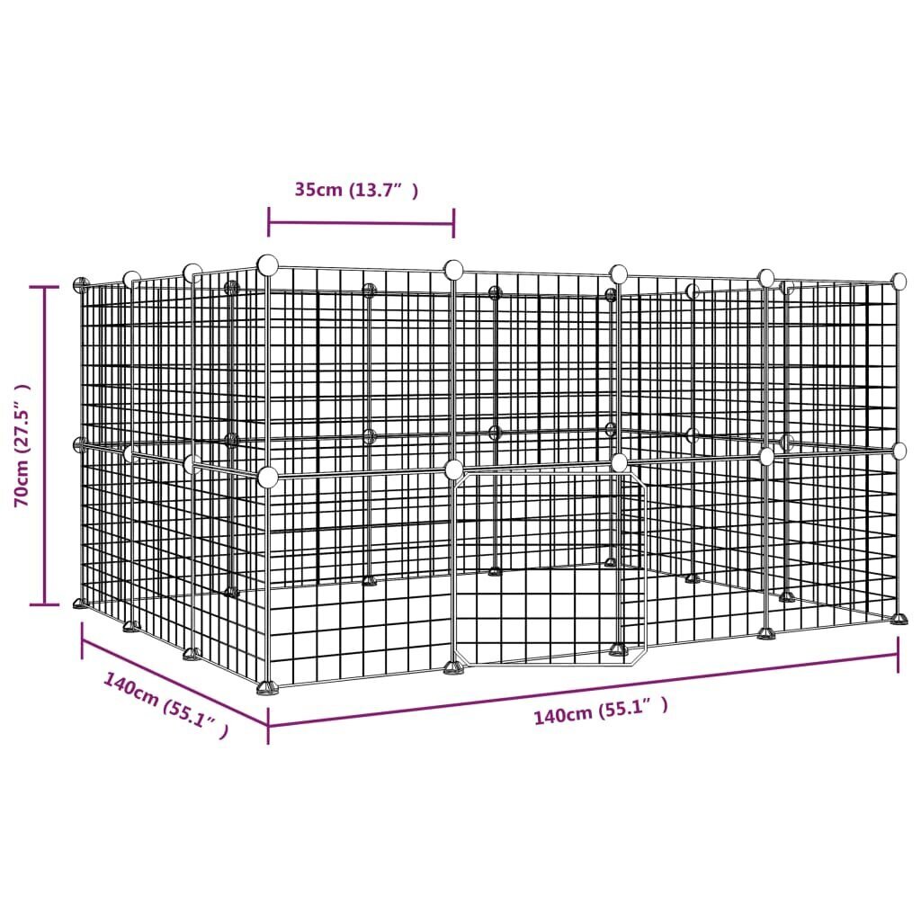 vidaXL 28-paneelinen lemmikkihäkki ovella musta 35x35 cm teräs hinta ja tiedot | Pieneläinten häkit ja tarvikkeet | hobbyhall.fi