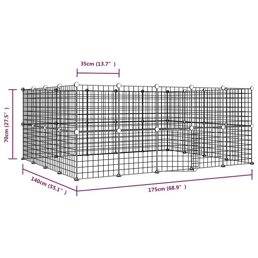 vidaXL 36-paneelinen lemmikkihäkki ovella musta 35x35 cm teräs hinta ja tiedot | Pieneläinten häkit ja tarvikkeet | hobbyhall.fi