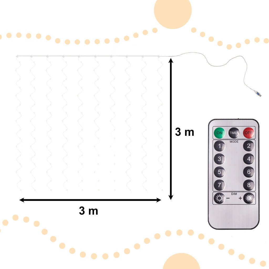 Led-valoverho, viileän valkoinen, 3 m hinta ja tiedot | Jouluvalot | hobbyhall.fi