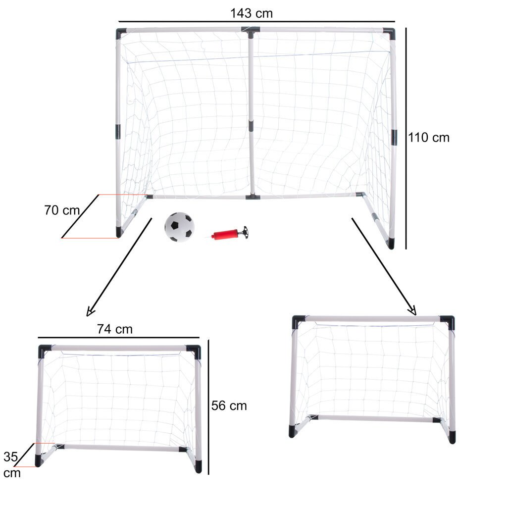 Lasten jalkapallomaali, 2in1, 143 cm, 2 x 110 cm. x 70 cm hinta ja tiedot | Jalkapallomaalit ja verkot | hobbyhall.fi