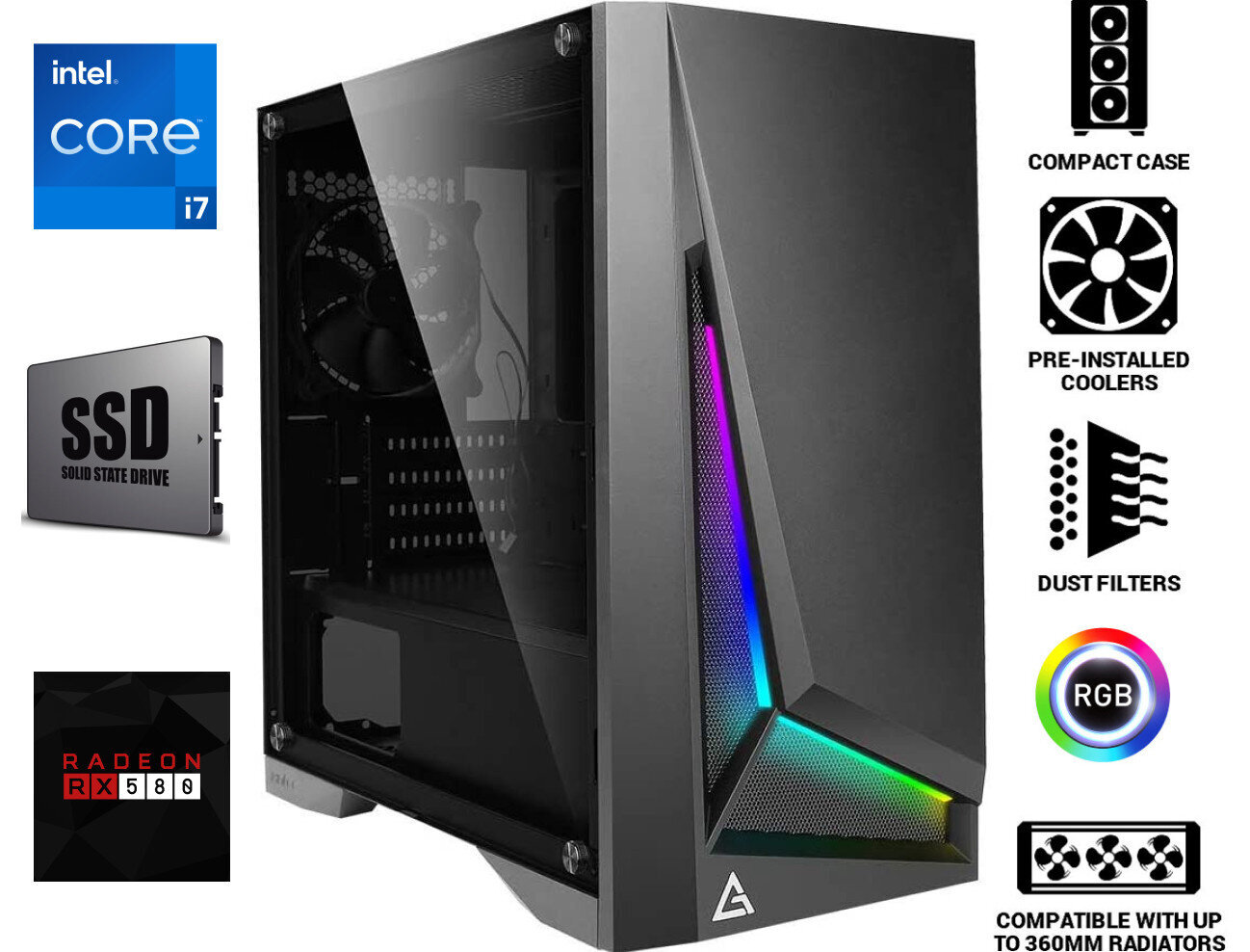 Mdata Gamer i7-4790 8 Gt 240 Gt SSD 1 Tt HDD RX580 4 Gt Windows 10 Pro hinta ja tiedot | Pöytätietokoneet | hobbyhall.fi