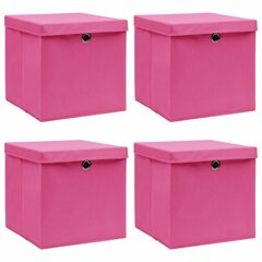 vidaXL Säilytyslaatikot kansilla 4 kpl pinkki 32x32x32 cm kangas hinta ja tiedot | Säilytyslaatikot ja -korit | hobbyhall.fi