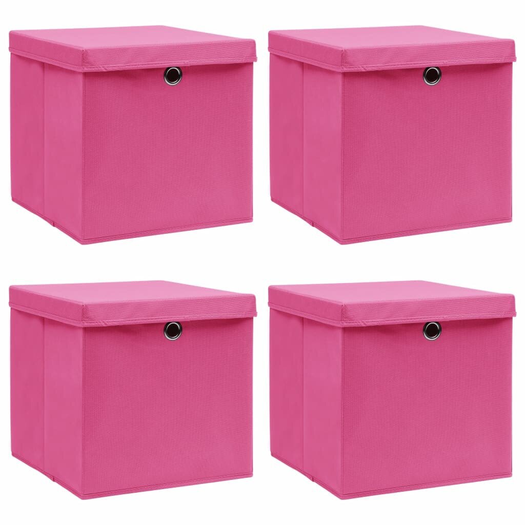 vidaXL Säilytyslaatikot kansilla 4 kpl pinkki 32x32x32 cm kangas hinta ja tiedot | Säilytyslaatikot ja -korit | hobbyhall.fi