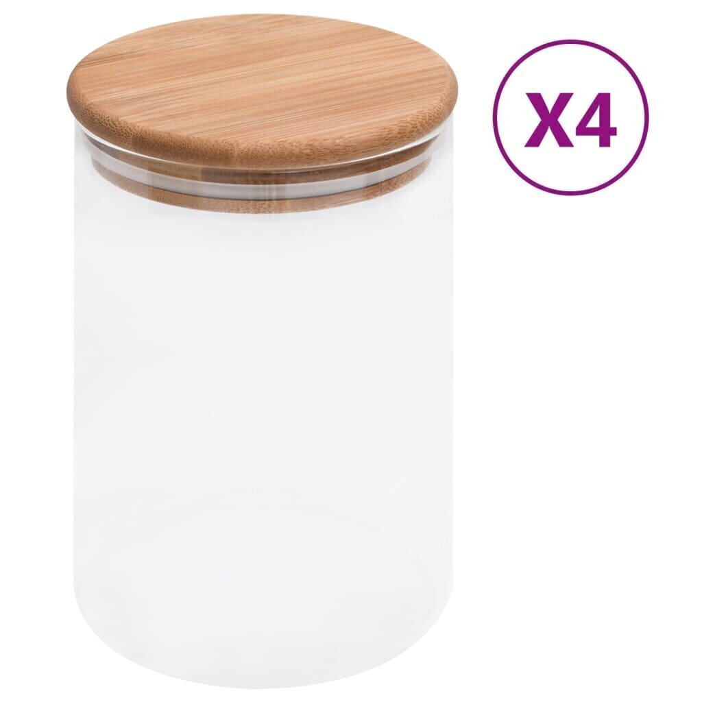 vidaXL Lasiset säilytyspurkit bambukansilla 4 kpl 800 ml hinta ja tiedot | Elintarvikkeiden säilytysastiat | hobbyhall.fi