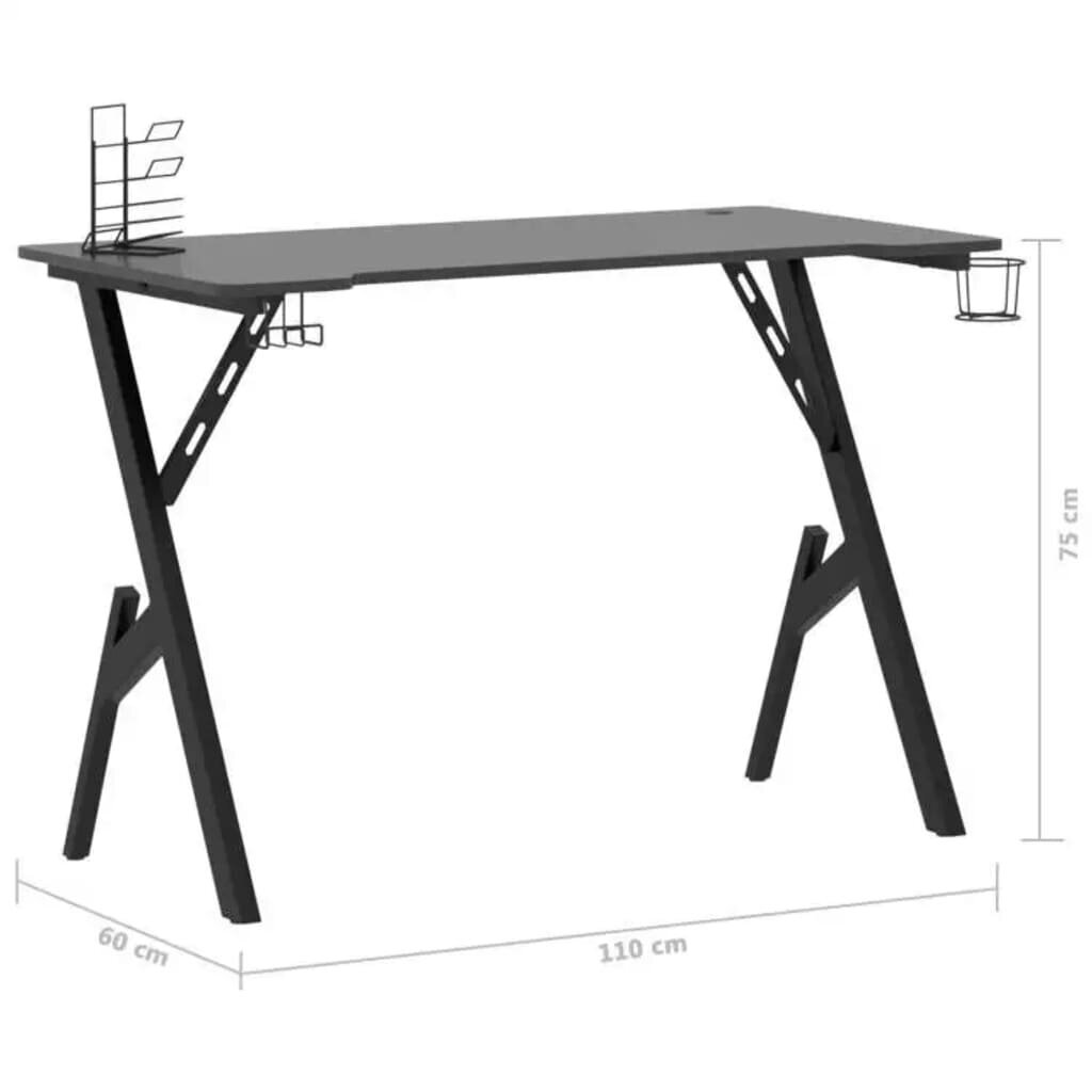 vidaXL Pelipöytä Y-muotoisilla jaloilla musta 110x60x75 cm hinta ja tiedot | Tietokonepöydät ja työpöydät | hobbyhall.fi