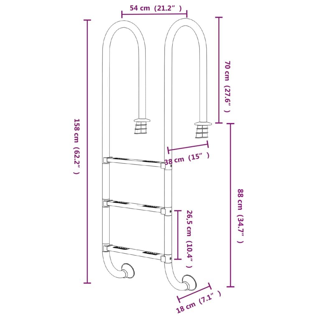 vidaXL Uima-allastikkaat 54x38x158 cm 304 ruostumaton teräs hinta ja tiedot | Uima-allastarvikkeet | hobbyhall.fi