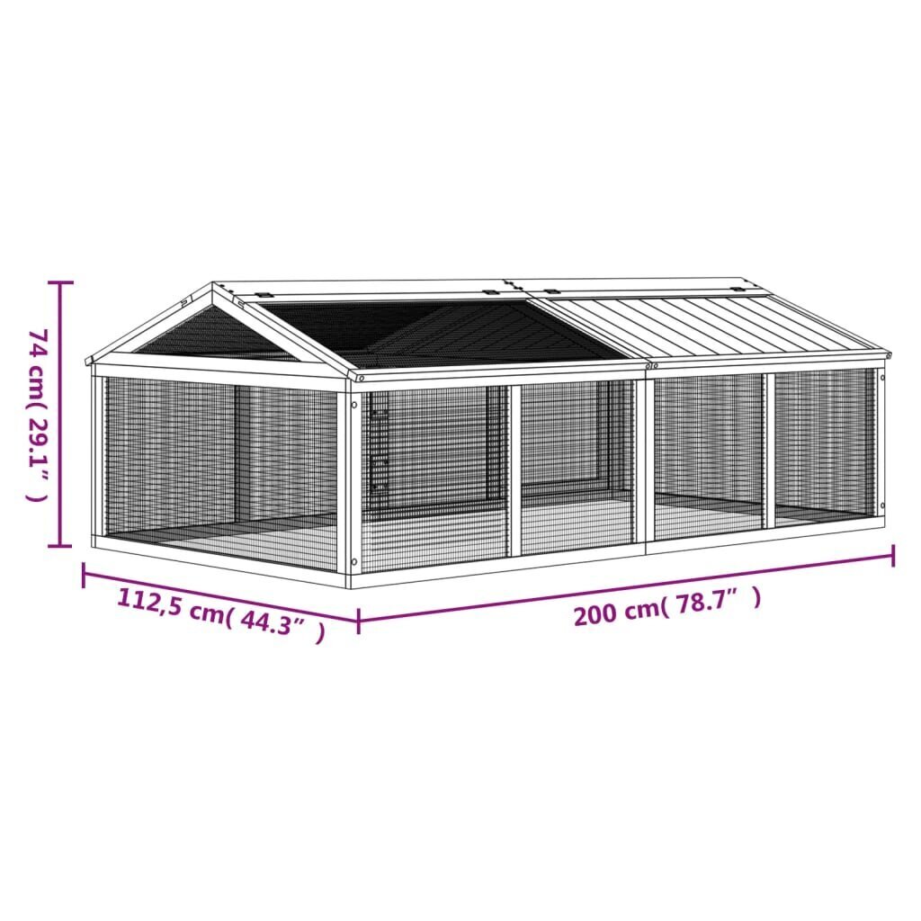 vidaXL Juoksuhäkki mokka 200x112,5x74 cm täysi mänty hinta ja tiedot | Lintulaudat ja lintuhäkit | hobbyhall.fi