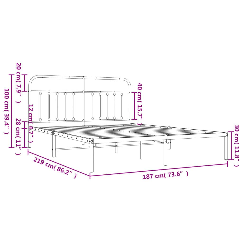 vidaXL Metallinen sängynrunko päädyllä musta 183x213 cm hinta ja tiedot | Sängyt | hobbyhall.fi