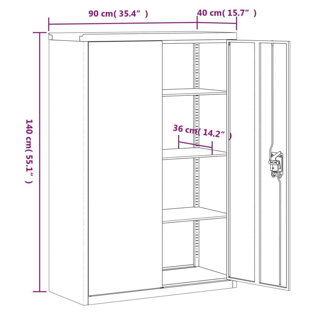 vidaXL Arkistokaappi valkoinen 90x40x140 cm teräs hinta ja tiedot | Kaapit | hobbyhall.fi