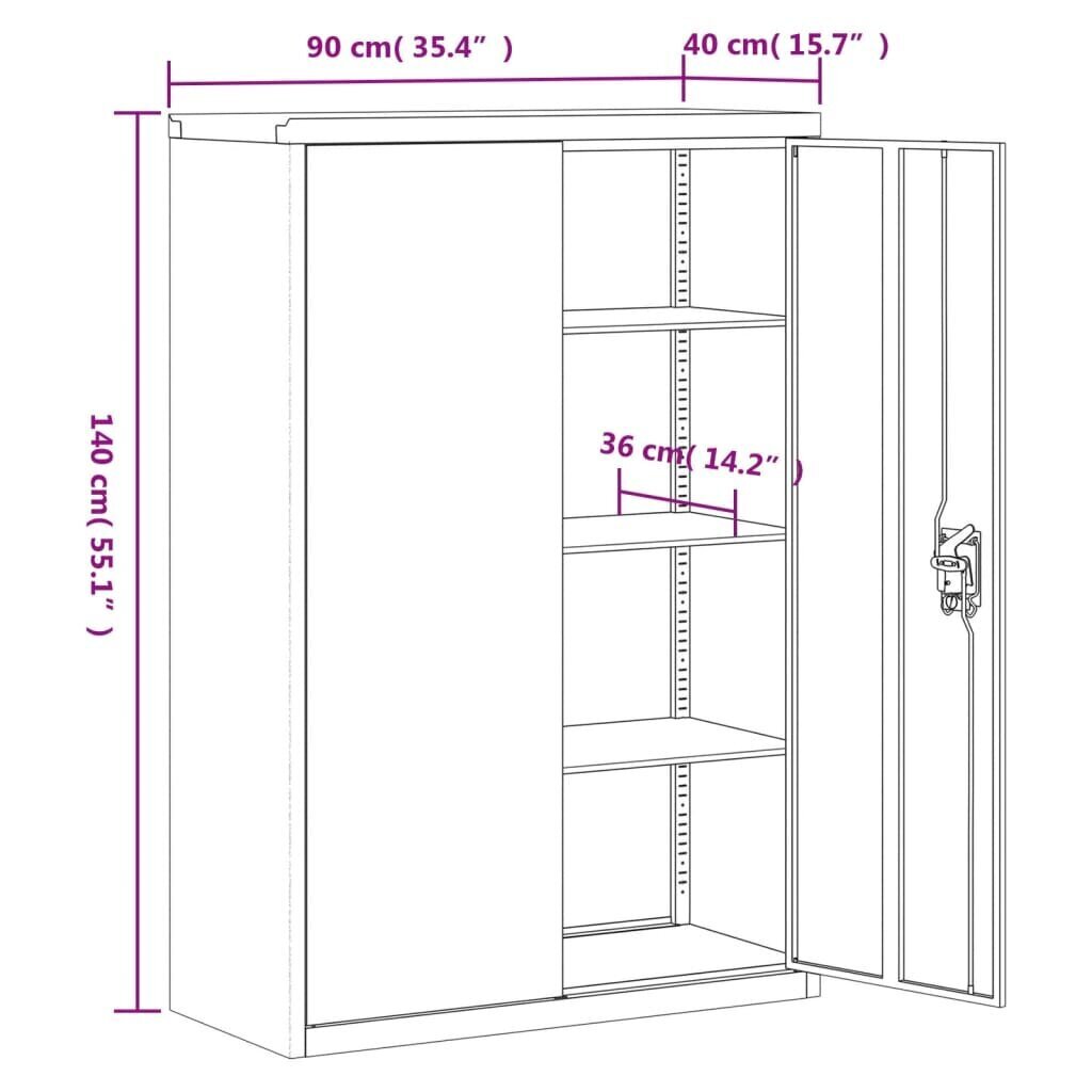 vidaXL Arkistokaappi musta 90x40x140 cm teräs hinta ja tiedot | Kaapit | hobbyhall.fi