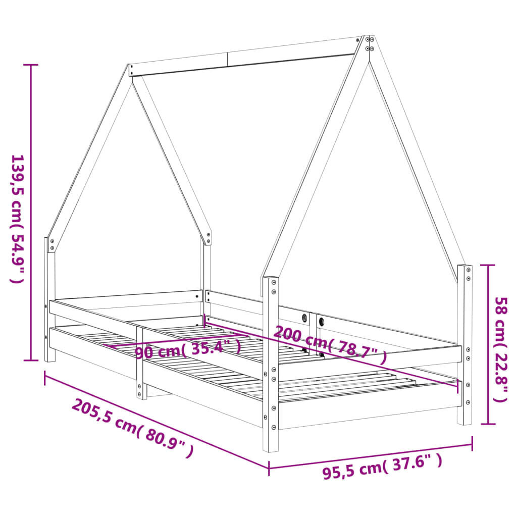 vidaXL Lasten sängynrunko 90x200 cm täysi mänty hinta ja tiedot | Lastensängyt | hobbyhall.fi