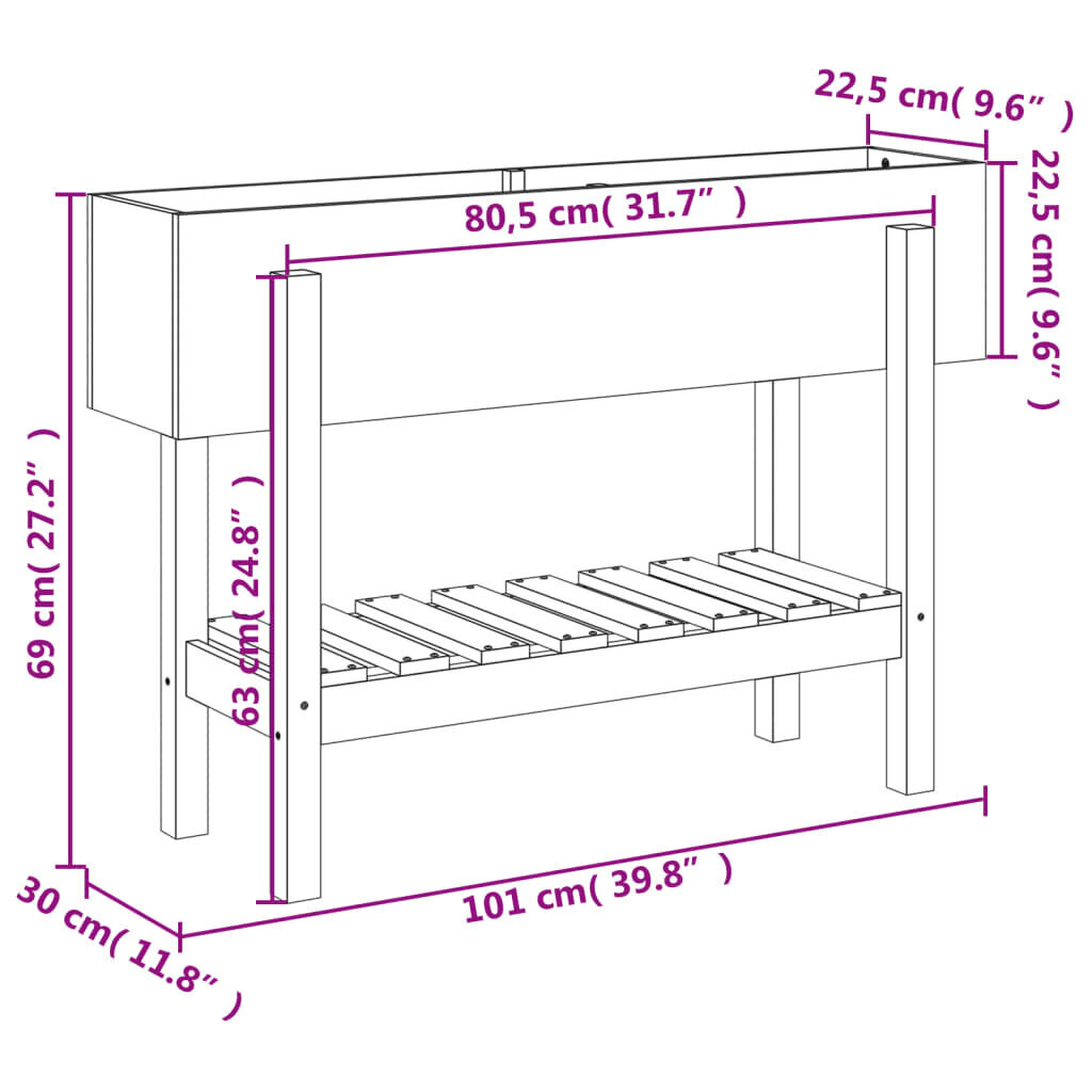 vidaXL Korotettu kukkalaatikko musta 101x30x69 cm täysi mänty hinta ja tiedot | Kukkalaatikot | hobbyhall.fi