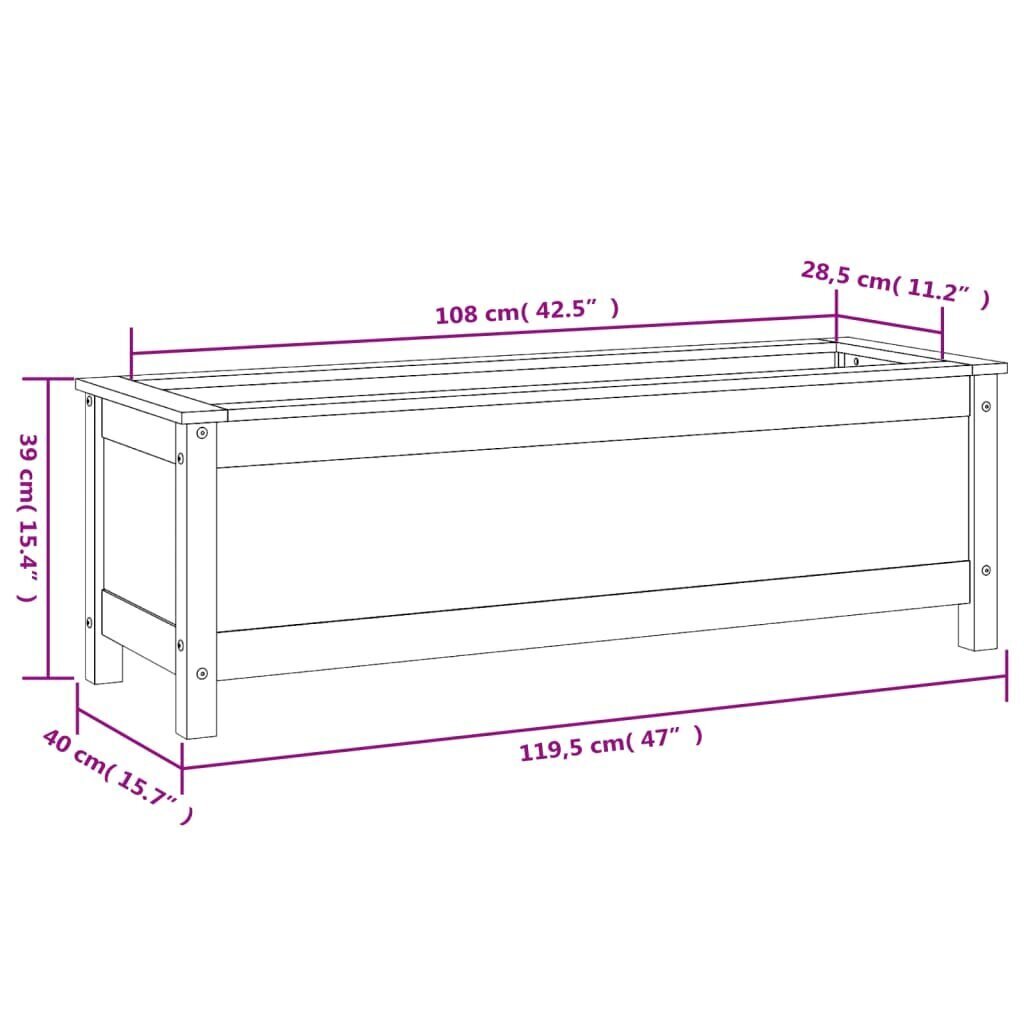 vidaXL Korotettu kukkalaatikko musta 119,5x40x39 cm täysi mänty hinta ja tiedot | Kukkalaatikot | hobbyhall.fi