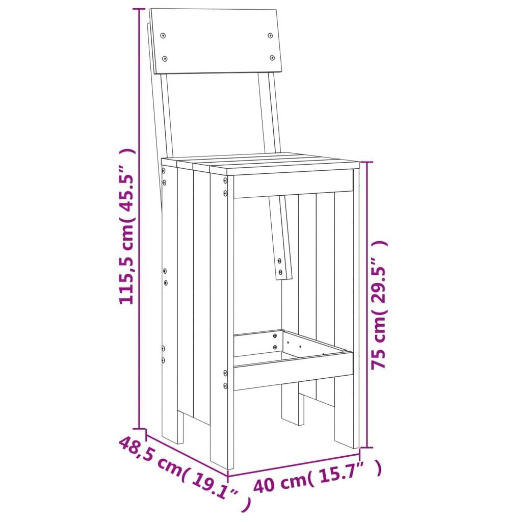 vidaXL Baarijakkarat 2 kpl hunajanruskea 40x48,5x115,5 cm täysi mänty hinta ja tiedot | Puutarhatuolit | hobbyhall.fi