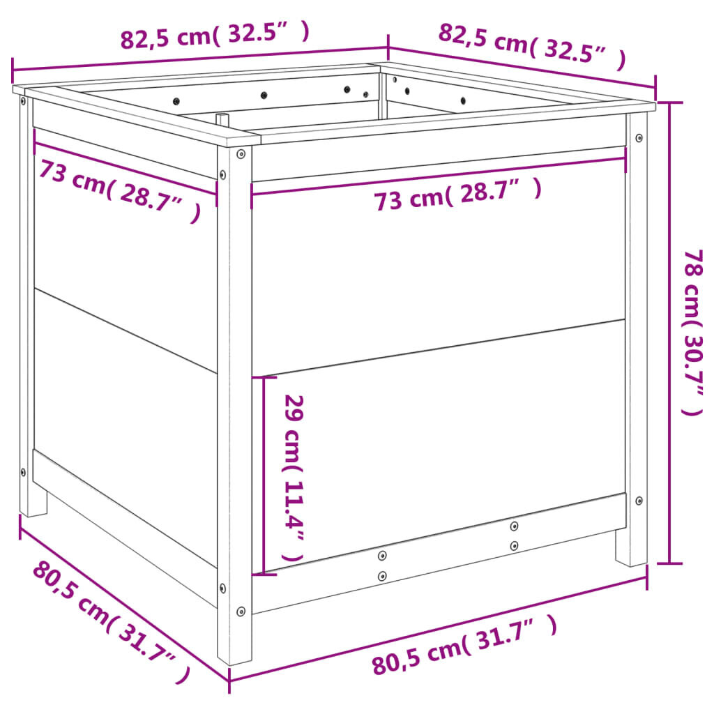 vidaXL Kukkalaatikko 82,5x82,5x78 cm täysi mänty hinta ja tiedot | Kukkalaatikot | hobbyhall.fi