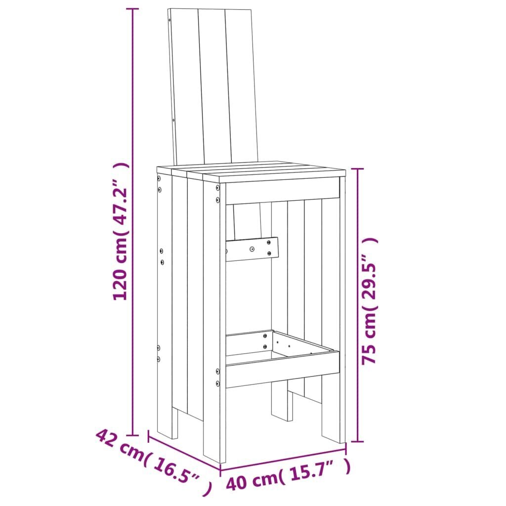 vidaXL Baarijakkarat 2 kpl hunajanruskea 40x42x120 cm täysi mänty hinta ja tiedot | Puutarhatuolit | hobbyhall.fi