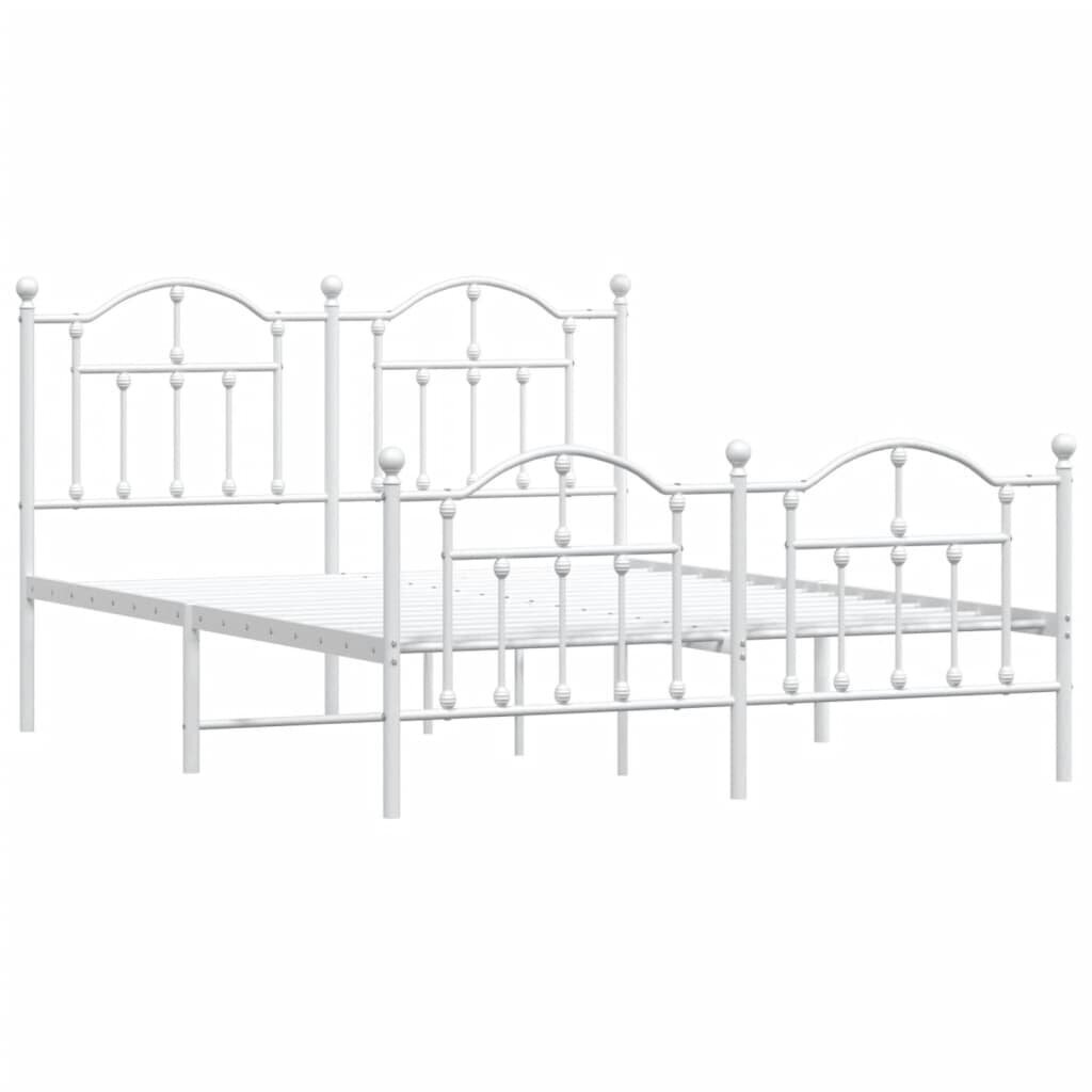 vidaXL Metallinen sängynrunko päädyillä valkoinen 135x190 cm hinta ja tiedot | Sängyt | hobbyhall.fi