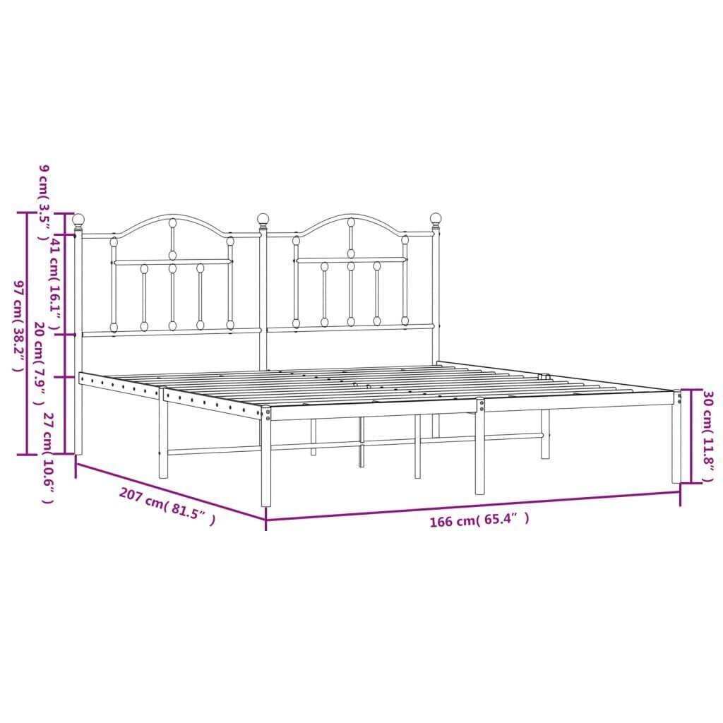 vidaXL Metallinen sängynrunko päädyllä musta 160x200 cm hinta ja tiedot | Sängyt | hobbyhall.fi