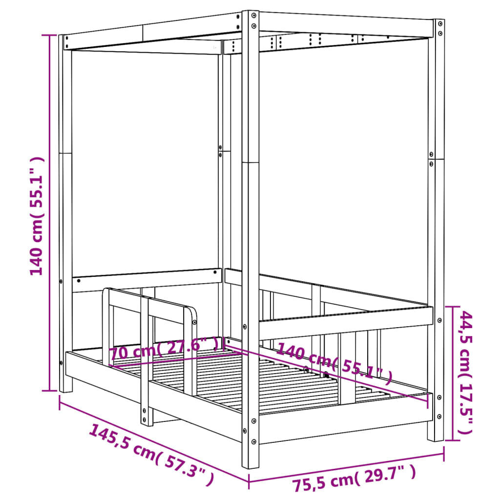 vidaXL Lasten sängynrunko musta 70x140 cm täysi mänty hinta ja tiedot | Lastensängyt | hobbyhall.fi