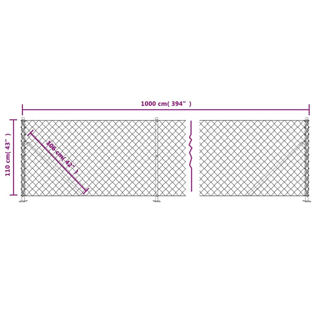 vidaXL Verkkoaita laipalla hopea 1,1x10 m hinta ja tiedot | Aidat ja tarvikkeet | hobbyhall.fi