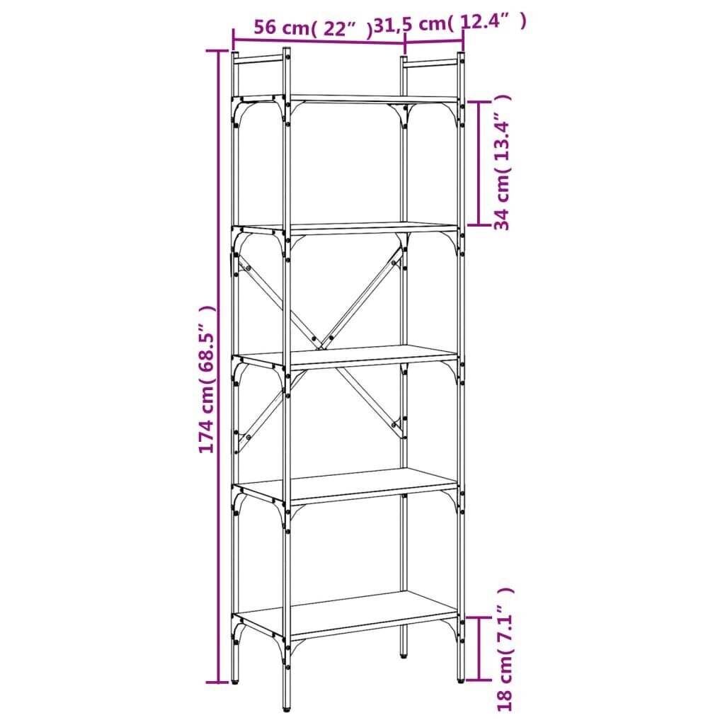 vidaXL Kirjahylly 5 kerrosta musta 56x31,5x174 cm tekninen puu hinta ja tiedot | Hyllyt | hobbyhall.fi