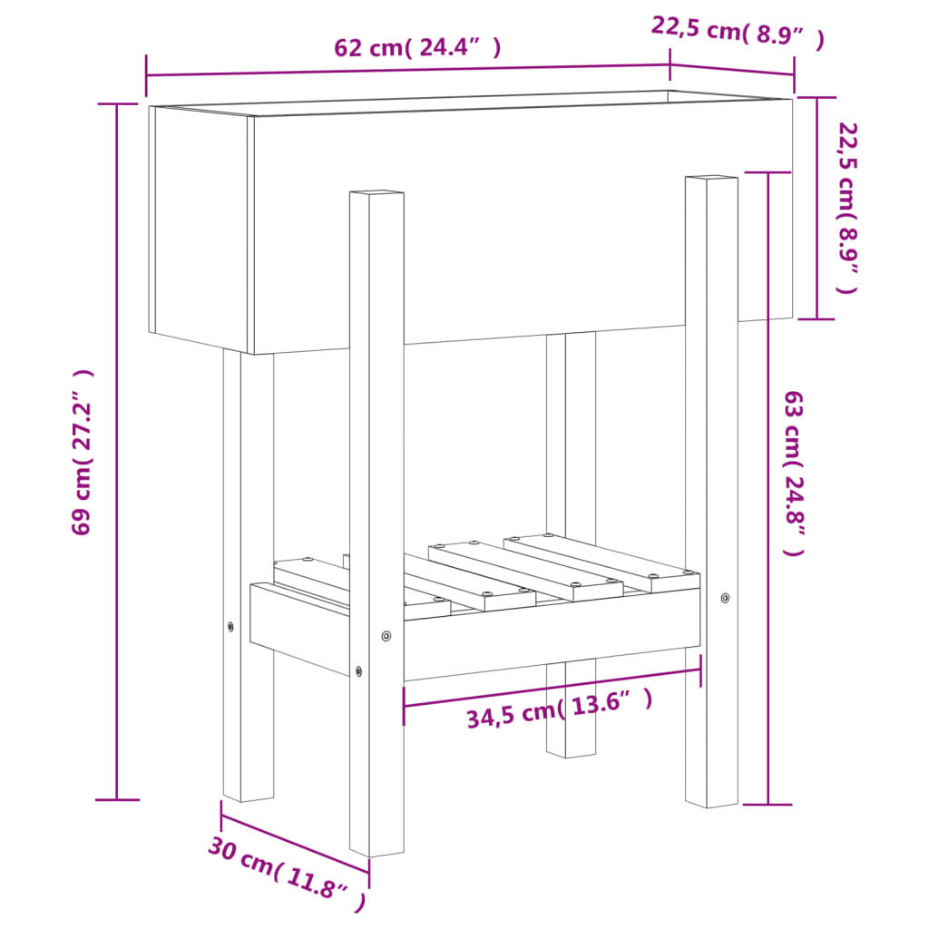 vidaXL Kukkalaatikko 62x30x69 cm täysi douglaskuusi hinta ja tiedot | Kukkalaatikot | hobbyhall.fi