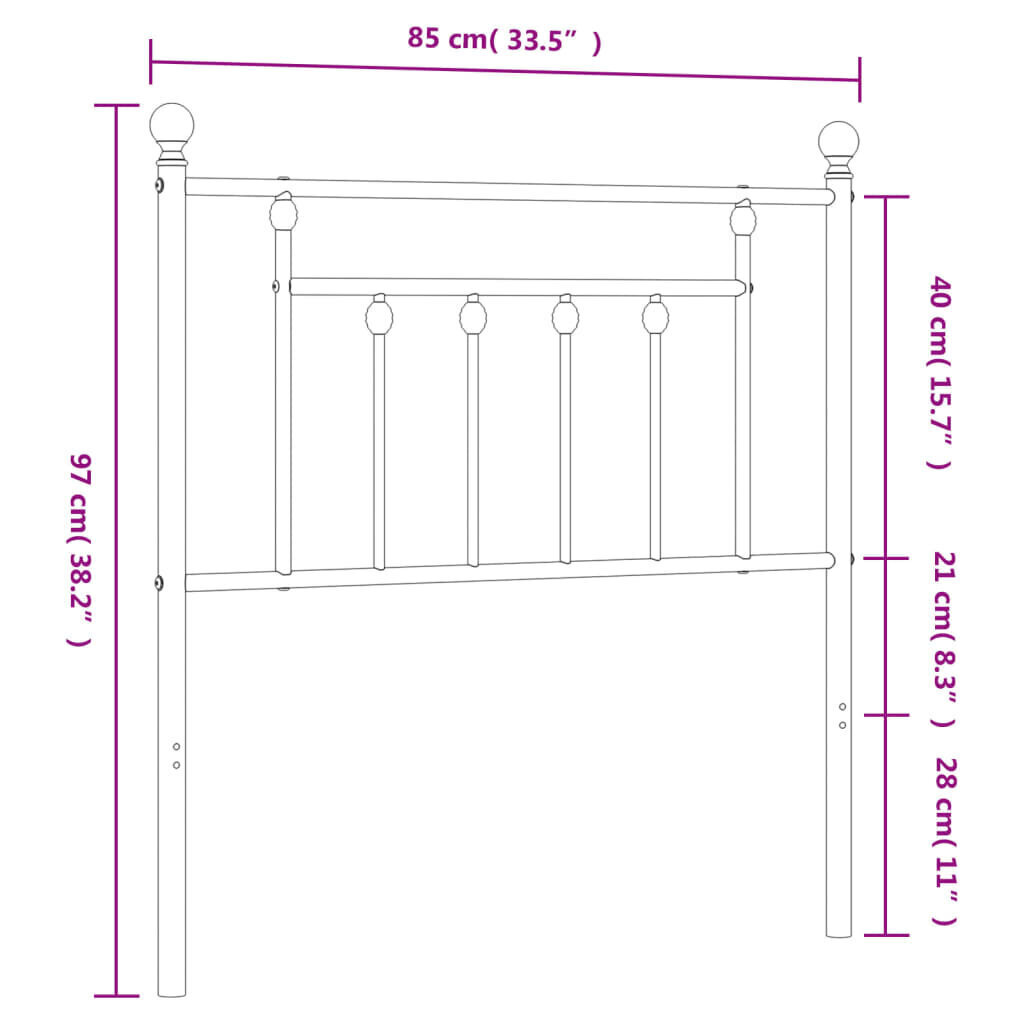 vidaXL Metallinen sängynpääty musta 80 cm hinta ja tiedot | Sängyt | hobbyhall.fi