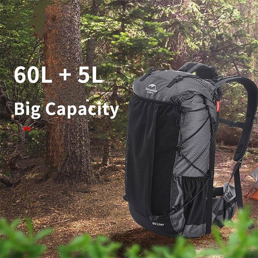 Monikäyttöinen vuoristolaukku sadesuojalla 60L+5L Naturehike hinta ja tiedot | Reput ja rinkat | hobbyhall.fi