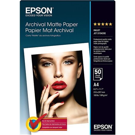 Paperi Epson Archival Matte Paperi A4, 50 arkkia hinta ja tiedot | Toimistotarvikkeet | hobbyhall.fi