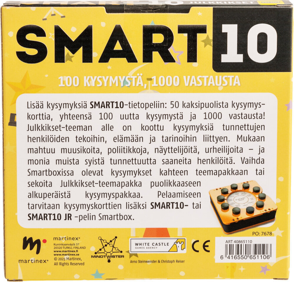 Lautapeli Julkkis Kysymykset Smart10 Peliko hinta ja tiedot | Lautapelit ja älypelit | hobbyhall.fi