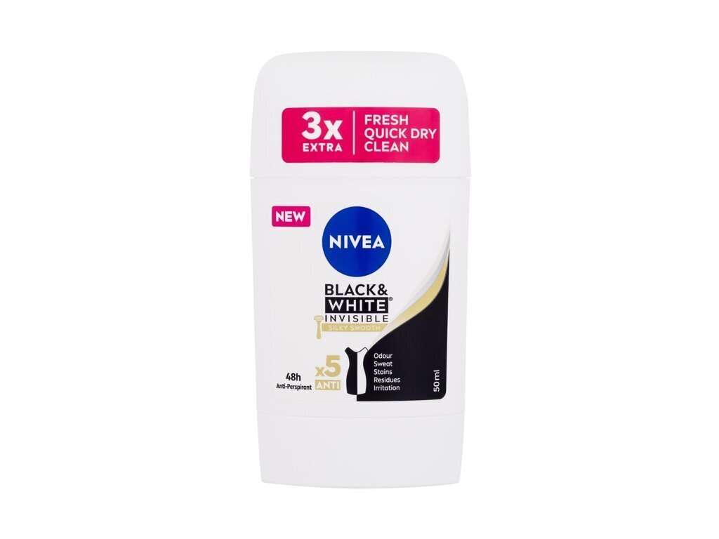 Deodorantti antiperspirantti naisille Nivea Black & White Invisible Silky Smooth naisille, 50 ml hinta ja tiedot | Deodorantit | hobbyhall.fi