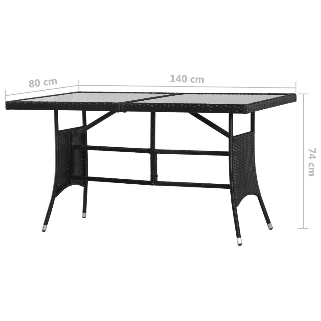vidaXL Puutarhapöytä 140x80x74 cm polyrottinki musta hinta ja tiedot | Puutarhapöydät | hobbyhall.fi