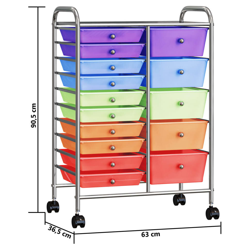 vidaXL XXL 15 laatikon liikkuva säilytysvaunu monivärinen muovi hinta ja tiedot | Työkalupakit ja muu työkalujen säilytys | hobbyhall.fi