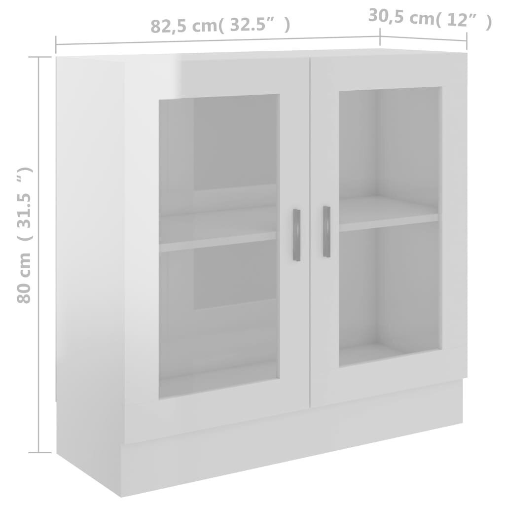 vidaXL Vitriinikaappi korkeakiilto valkoinen 82,5x30,5x80 cm lastulevy hinta ja tiedot | Vitriinit | hobbyhall.fi