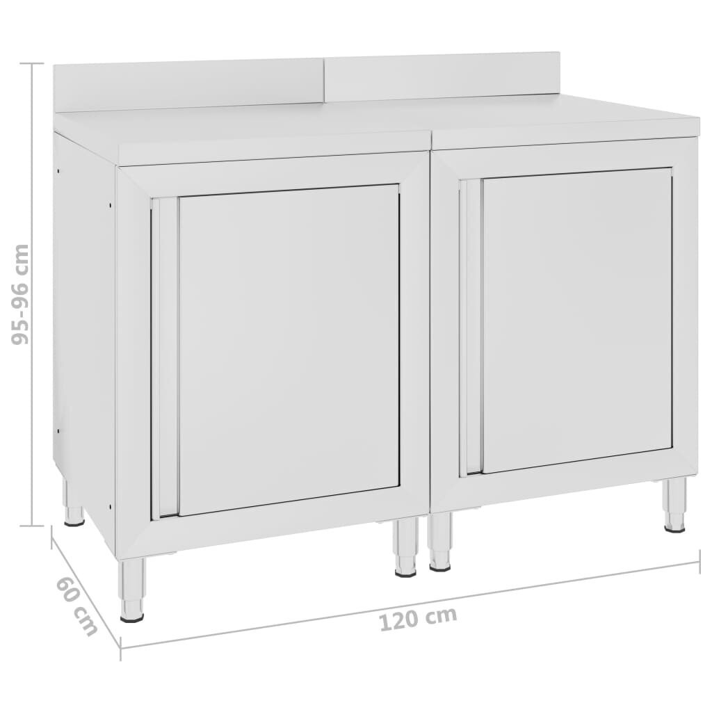 vidaXL Kaupallinen työpöytä kaapilla 120x60x96 cm ruostumaton teräs hinta ja tiedot | Keittiön kaapit | hobbyhall.fi