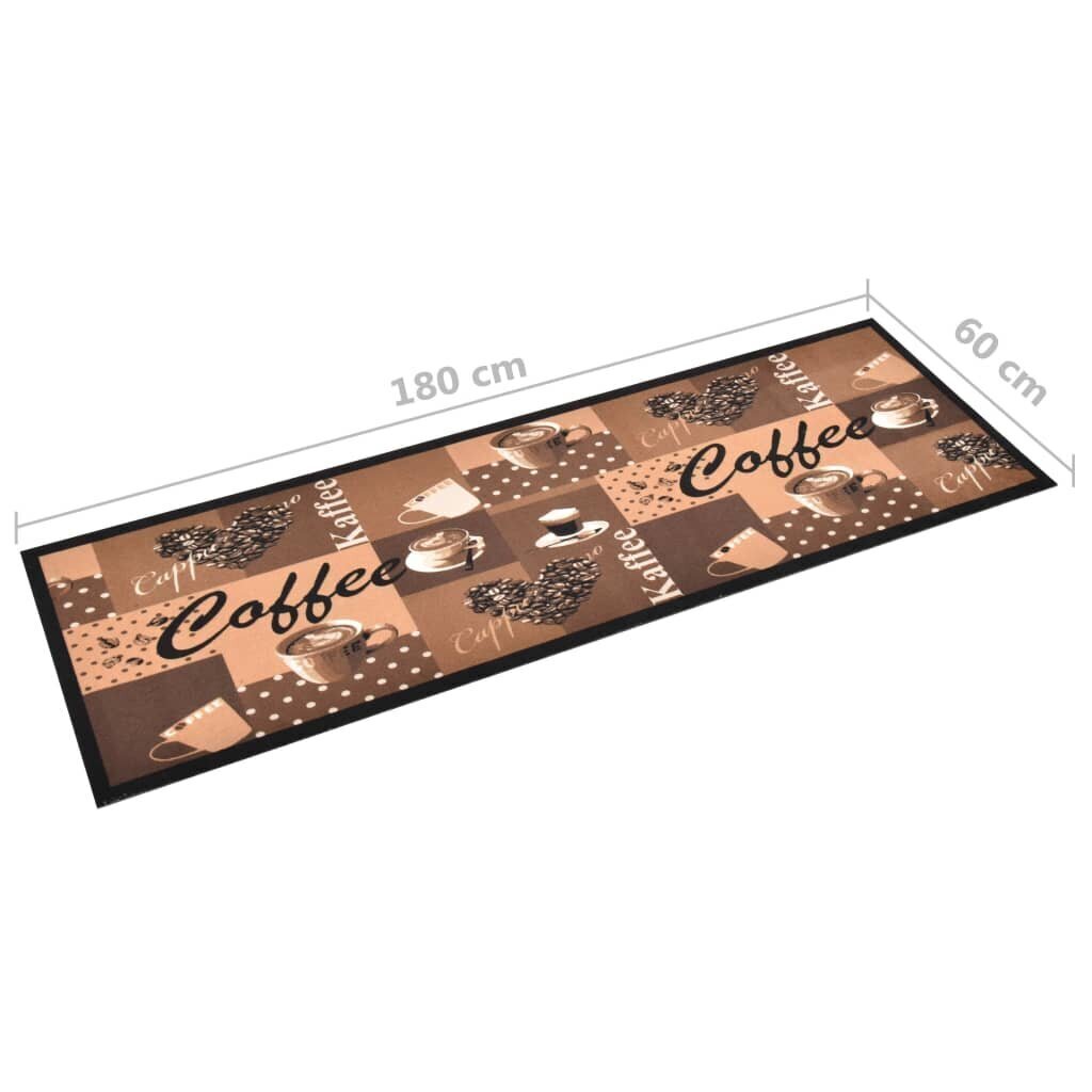 vidaXL Keittiön pestävä lattiamatto Coffee ruskea 60x180 cm hinta ja tiedot | Isot matot | hobbyhall.fi