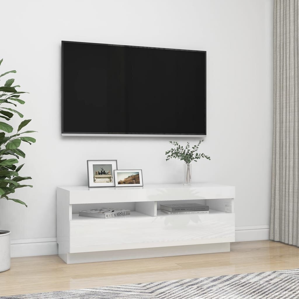 vidaXL TV-taso LED-valoilla korkeakiilto valkoinen 100x35x40 cm hinta ja tiedot | TV-tasot | hobbyhall.fi