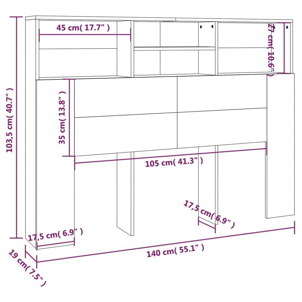 vidaXL Sängynpääty säilytystilalla Sonoma-tammi 140x19x103,5 cm hinta ja tiedot | Sängyt | hobbyhall.fi