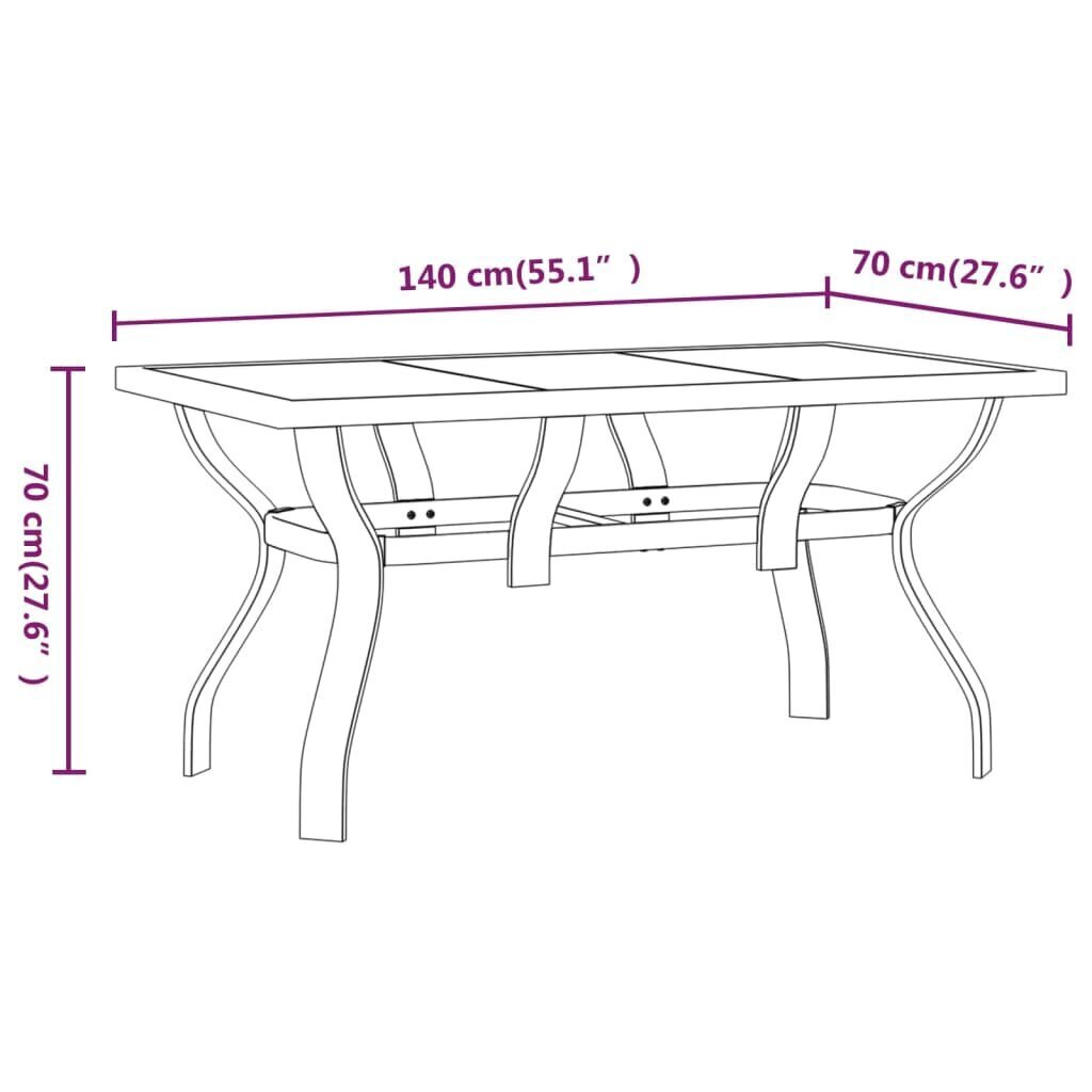 vidaXL Puutarhapöytä ruskea ja musta 140x70x70 cm teräs ja lasi hinta ja tiedot | Puutarhapöydät | hobbyhall.fi