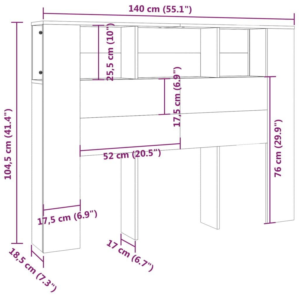 vidaXL Sängynpääty säilytystilalla valkoinen 140x18,5x104,5 cm hinta ja tiedot | Sängyt | hobbyhall.fi