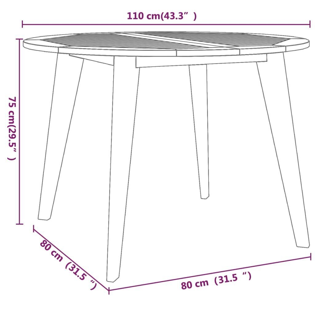 vidaXL Puutarhapöytä Ø110x75 cm täysi akaasiapuu hinta ja tiedot | Puutarhapöydät | hobbyhall.fi