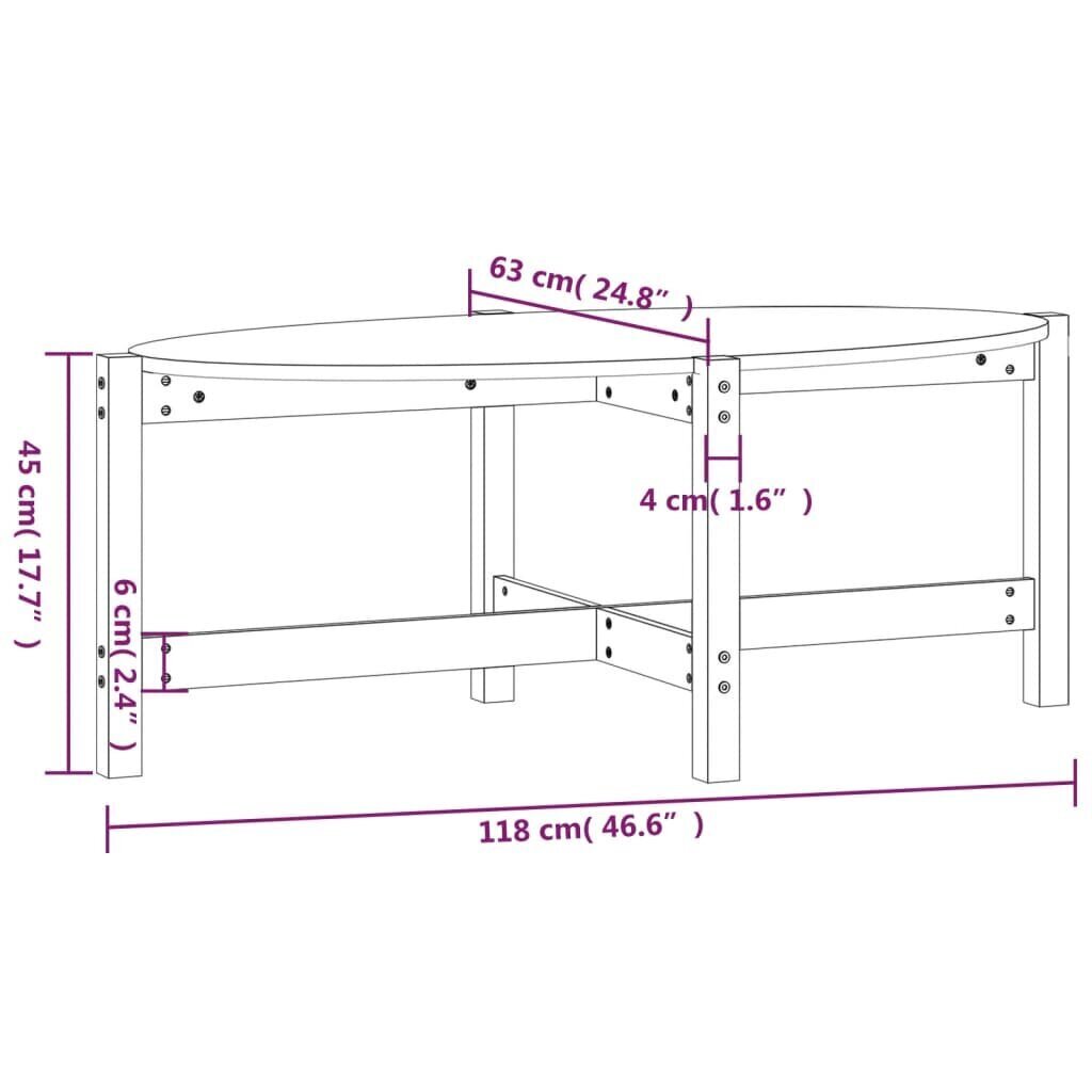 vidaXL Sohvapöytä 118x63x45 cm täysi mänty hinta ja tiedot | Sohvapöydät | hobbyhall.fi