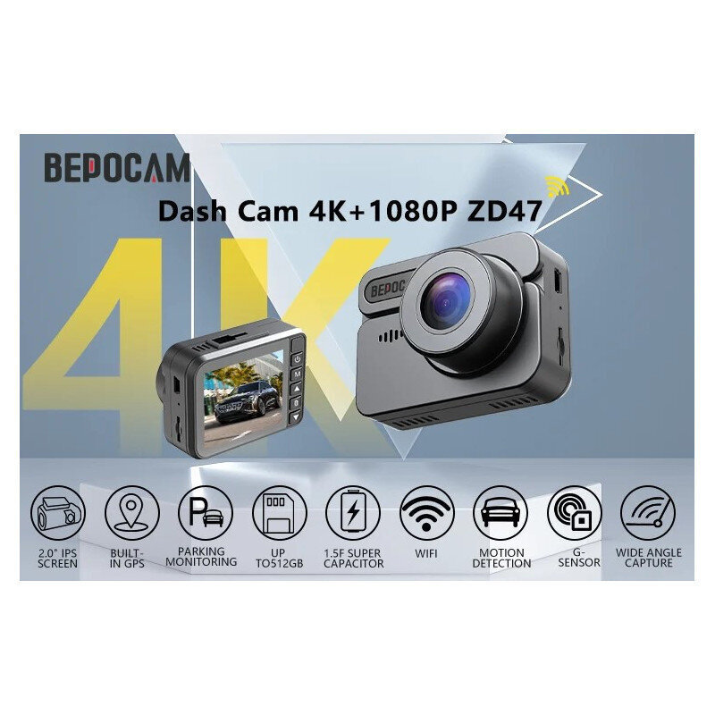 BEPOCAM ZD47 Autovideonauhuri 4K+1080P hinta ja tiedot | Autokamerat | hobbyhall.fi