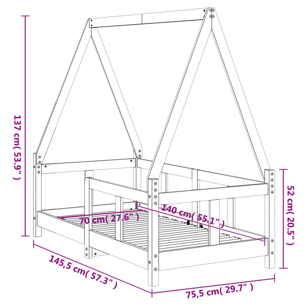 vidaXL Lasten sängynrunko valkoinen 70x140 cm täysi mänty hinta ja tiedot | Lastensängyt | hobbyhall.fi