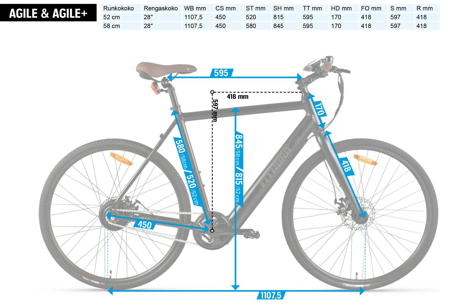 Sähköpyörä FitNord Agile+, runko 52 cm hinta ja tiedot | Sähköpyörät | hobbyhall.fi