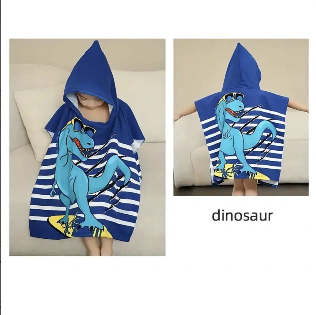 Lasten hupullinen rantapyyhe-poncho, dinosaurus, 60 x 90cm hinta ja tiedot | Pyyhkeet | hobbyhall.fi