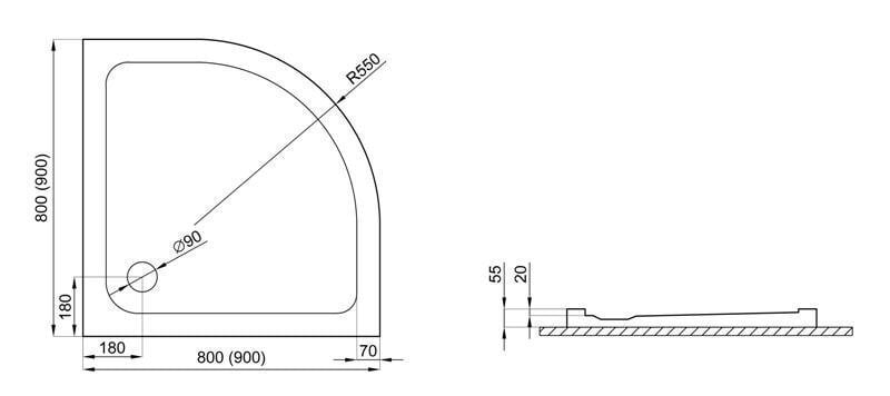 Liveno Standard Slim suihkuallas, 90 x 90 cm hinta ja tiedot | Suihkualtaat | hobbyhall.fi