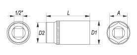 Laajennettu kuusiokolo, CrV, 1/2, 18mm, L7 hinta ja tiedot | Käsityökalut | hobbyhall.fi