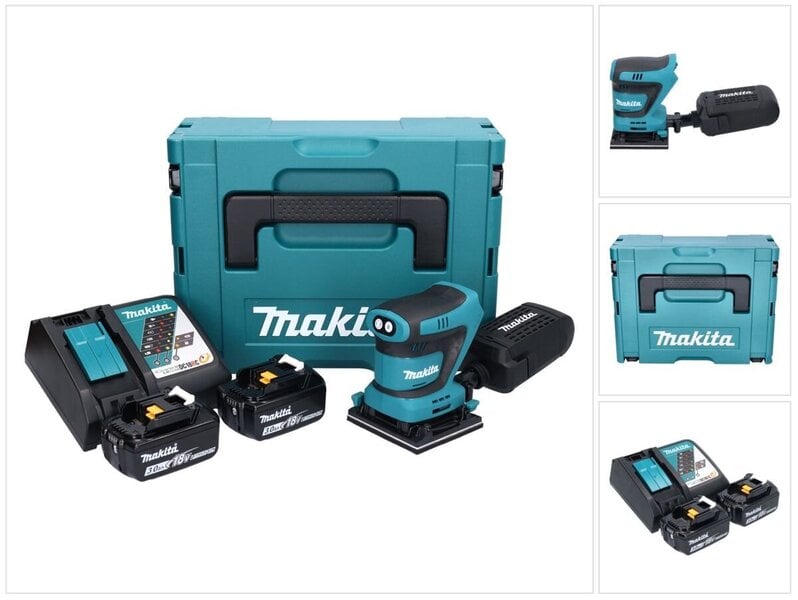 Makita DBO 480 RFJ akku epäkeskohiomakone 18 V 112 x 102 mm + 2x 3,0 Ah akku + laturi + Makpac